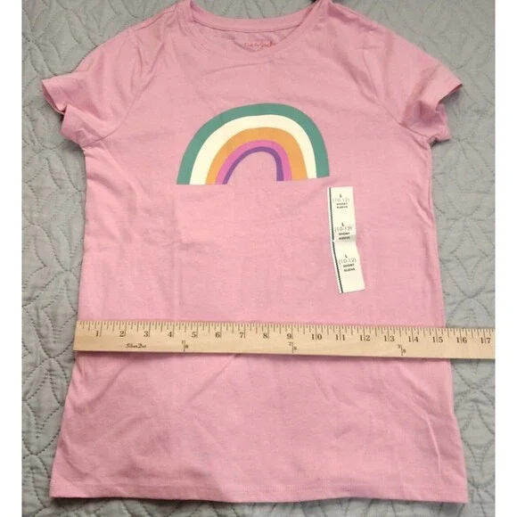 NWT, Cat & Jack Pink T-Shirt W/ Rainbow Girls Size L 10 / 12, Large Short Sleeve - Picture 9 of 10